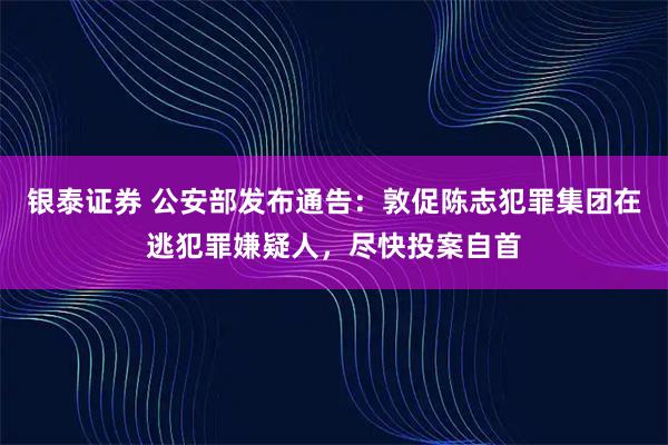 银泰证券 公安部发布通告：敦促陈志犯罪集团在逃犯罪嫌疑人，尽快投案自首